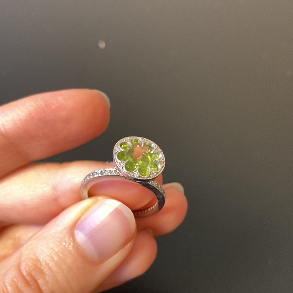 Cathy Waterman Platinum Pave Diamond Green Peridot Flower Ring Size 4.75 - Picture 9 of 13